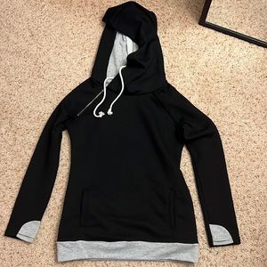 Black and gray double hooded sweatshirt